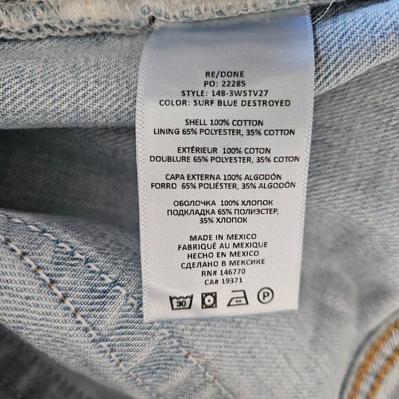 RE/DONE Originals 70's Stove Pipe Jeans Destroyed Surf Blue - sz 27 - NWT - Picture 9 of 11